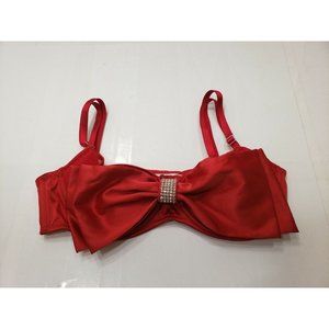 Victorias Secret Dream Angels Push-up Unpadded Bra Rhinestone Red Bow 34C NWT